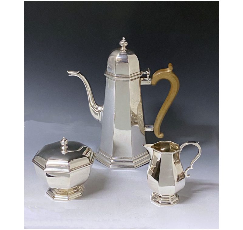 Sterling Silver Elizabeth II Octagonal Coffee Service made in 1961