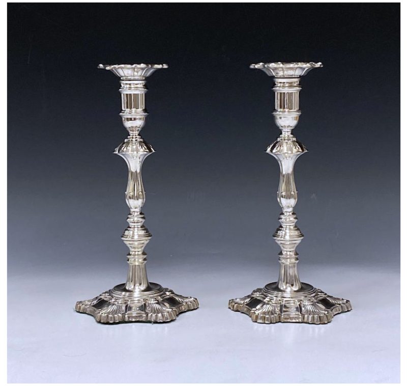 Pair of George II Style Sterling Silver Candlesticks made in 1971-2