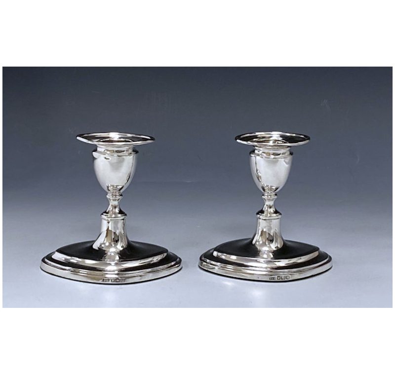 Pair of Small Antique Silver Edwardian Library Candlesticks made in 1907