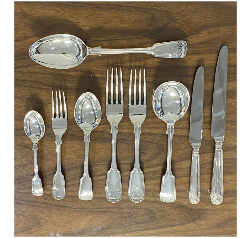 Antique Silver Victorian Fiddle Thread and Shell Pattern Cutlery / Flatware Service made in 1901