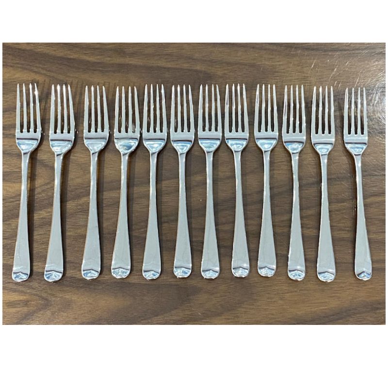 Set of 12 Antique Silver George III Old English Pattern Dessert Forks made in 1802