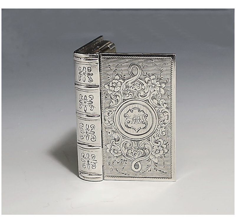 Antique Silver Victorian Book Vinaigrette made in 1861.