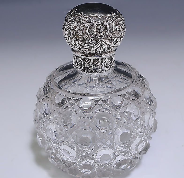 Antique Silver & Glass Victorian Perfume/Scent Bottle made in 1897