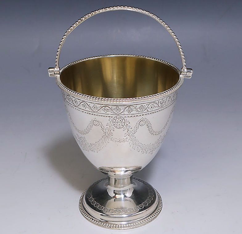 Antique Silver George III Swing Handled Sugar Basket made in 1777